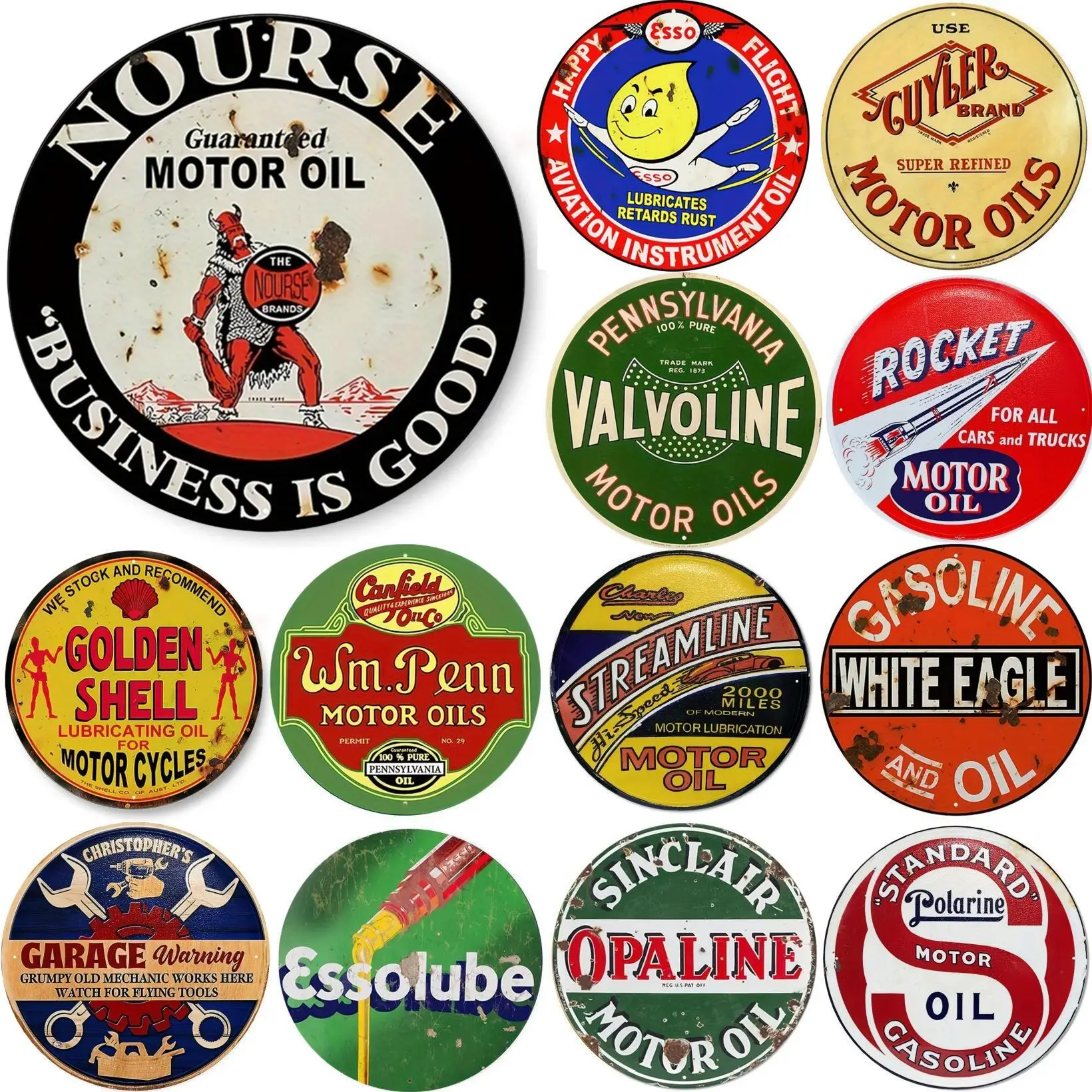 Vintage Motor Oil Sign Round M – Home Bar And Restaurant recenzja i cena